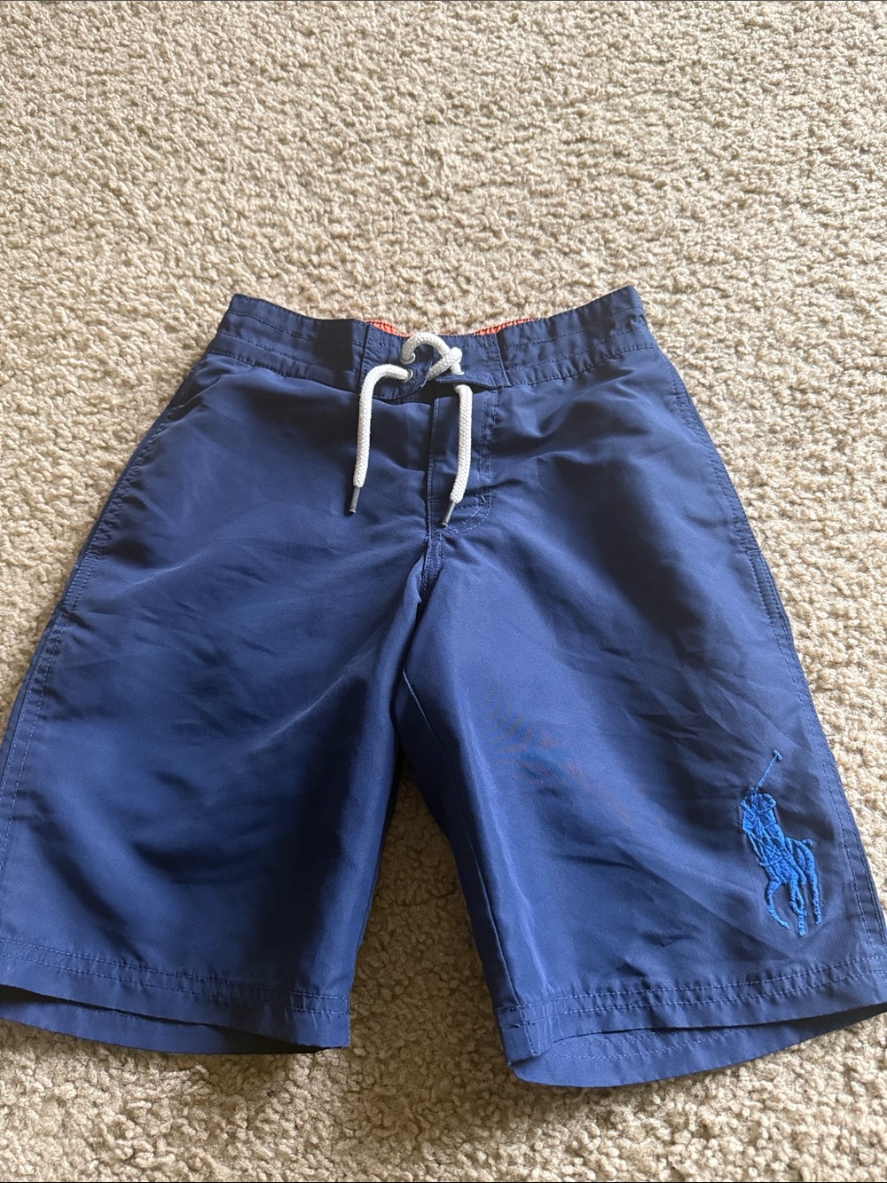 Ralph Lauren Boys Navy Blue Swim Shorts with White Drawstring